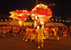 Participating in a local festival (Yanai Goldfish Lantern Festival)