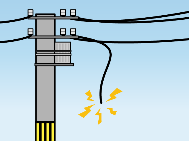 4．切れたり垂れ下がったりした電線には近づかないでください