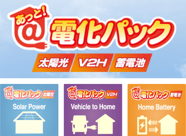 (あっと!電化パック)太陽光発電のリース、蓄電池のリース、V2Hのリース